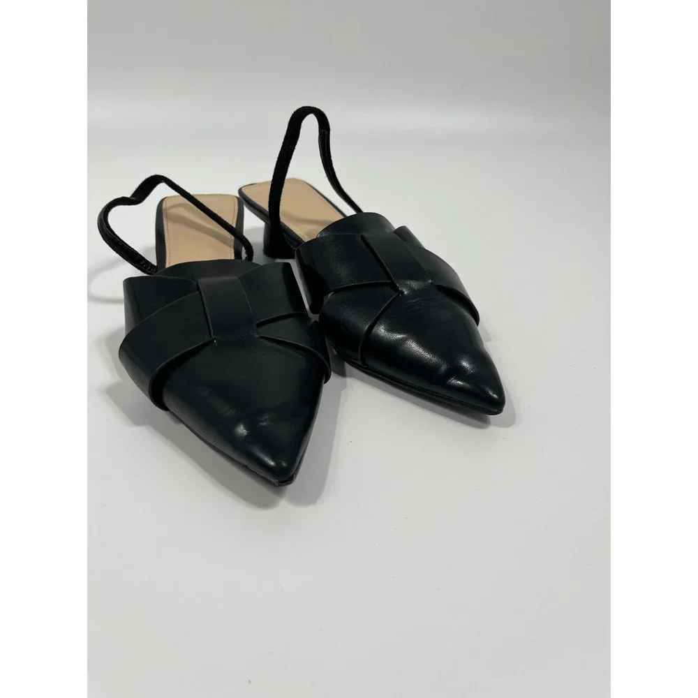 Womens Faux Leather Kitten Heels 7.5 Black Pointed Toe Chic Minimalist Old Money